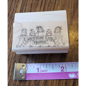 Stampin Up Watermelon Eating Contest 2 inch Wood Mounted Rubber Stamp